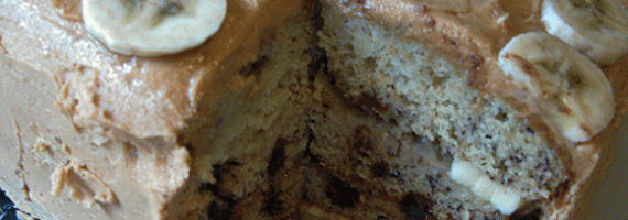 Chocolate Banana Beer Cake w/Banana Beer Cream & Peanut Butter Frosting