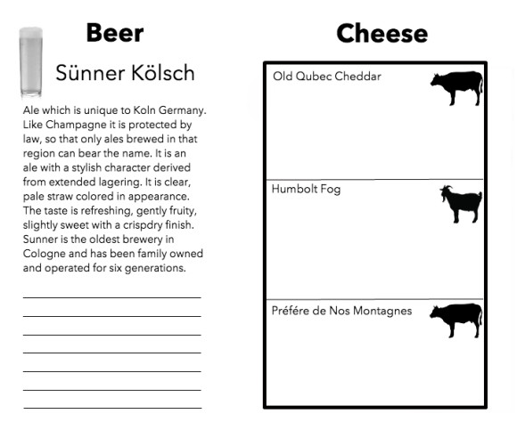 Menu kolsch cheese